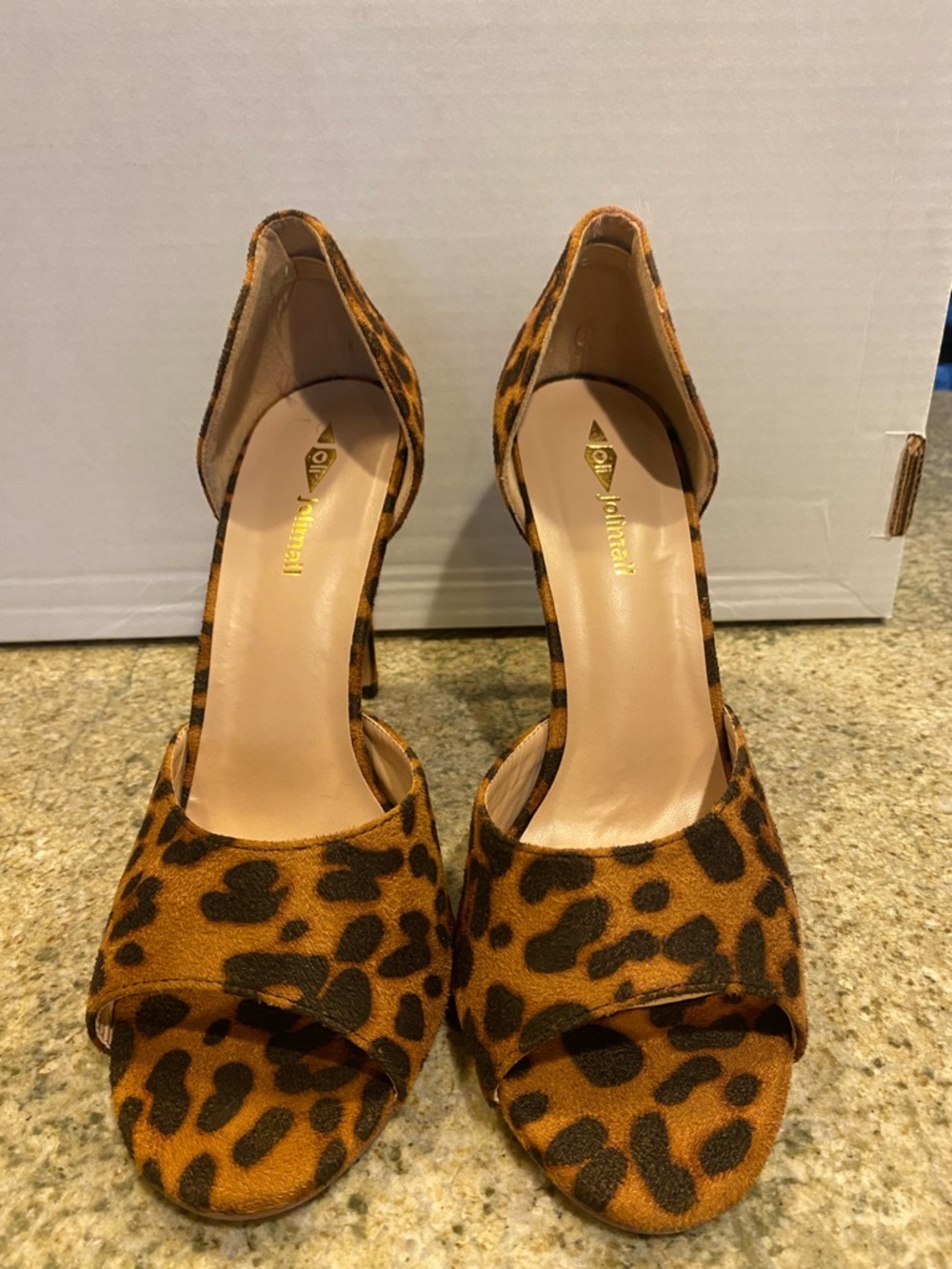 Leopard Print Open-Toe High Heels - Brown
